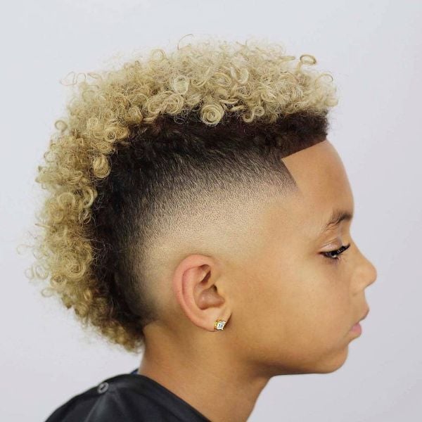 Skin Fade Haircut with Curly Blonde Colored Mohawk
