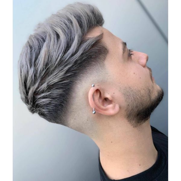 Skin Fade Undercut with Silver Layered Top