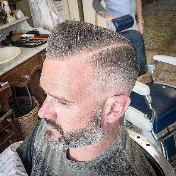 Side Parted Pompadour for Natural Grey Hair