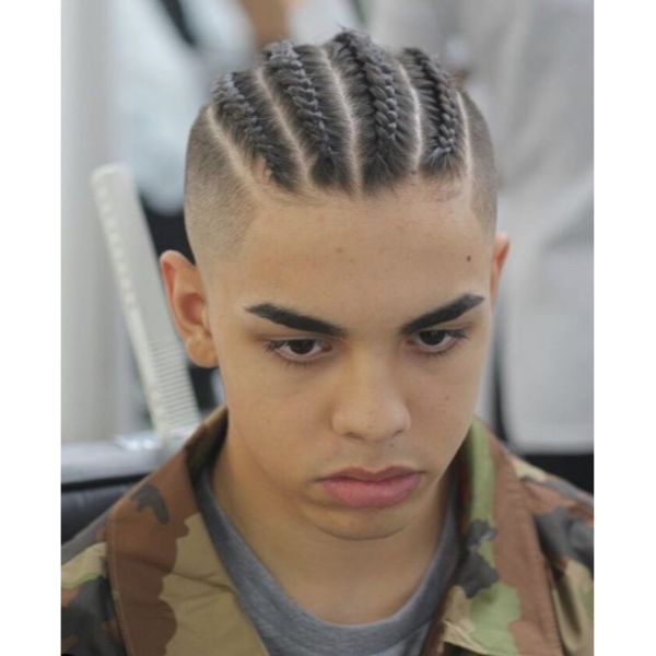 Cornrows with Skin Faded Sides Haircuts For Teen Boys 