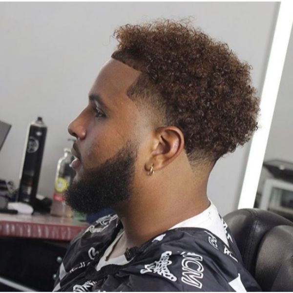  Brown Colored Curly Top with Low Fade