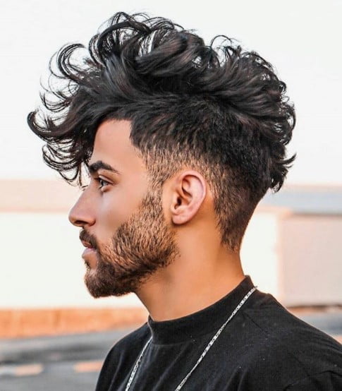 medium length hairstyles for men with Blurry Fade and Beard