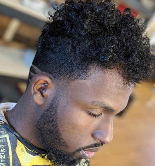 Mid Taper with Curly Top and Side Razor Design
