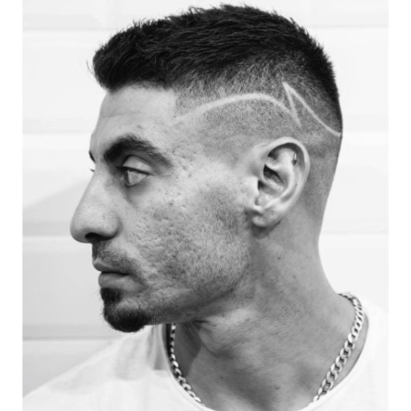 High Fade with Side Razor Design Hairstyles For Men With Thick Hair