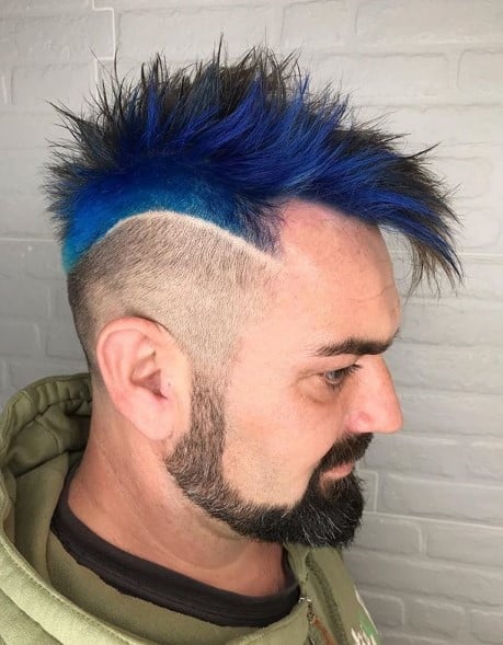  Spiky Mohawk with Dark Blue Strands and Faded Sides