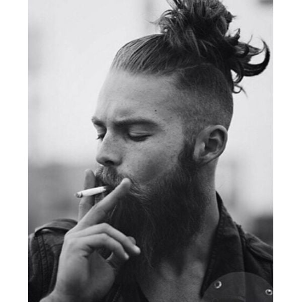 Undone Top Knot with High Fade Man Bun Hairstyles
