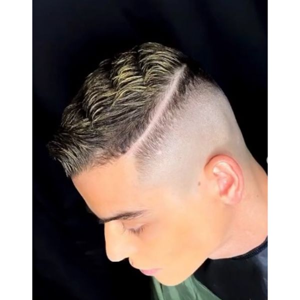   High Fade With Subtle Blonde Highlights And Hard Part