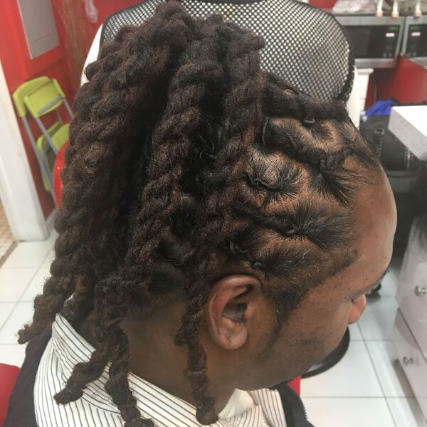 Guy with his Two Strand Twists in a Loose Ponytail
