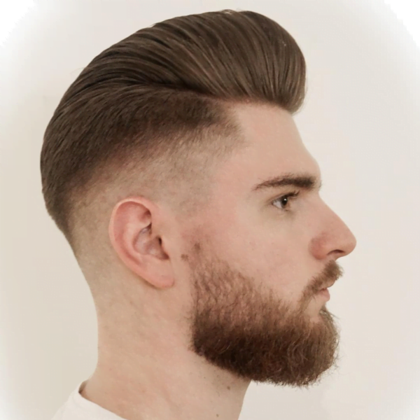 Guy wearing white shirt with his Undercut Fade Pompadour