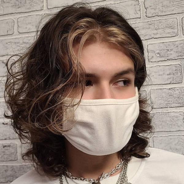 Man wearing white shirt and mask - EBoy Haircut with Mane