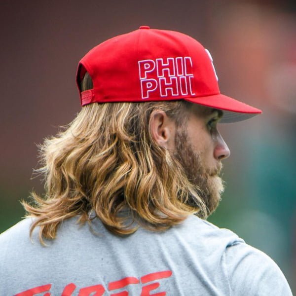 Bryce Harper with his Long Waves Under Cap
