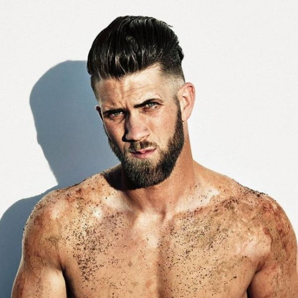 Bryce Harper had his hair styled into Slicked Dark Top with Fade
